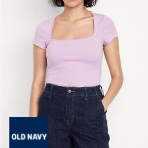Old Navy Lavender Square-Neck Ribbed Short-Sleeve Top